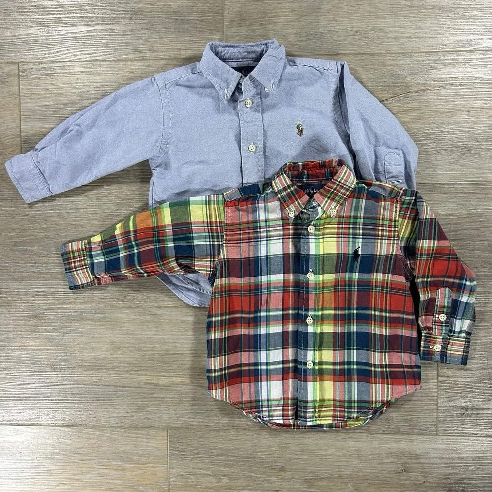 Ralph Lauren 18M Lot Of‎ 2 Oxford And Plaid Button Down Classic Preppy